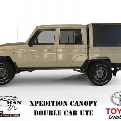 Toyota Landcruiser 70 Series Dual Cab Rhinoman Xpedition Canopy Side View Sandy Taupe